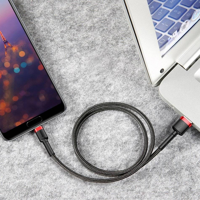 Baseus Cafule Cable durabel Kabel mit Nylon geflochtenes Ladekabel USB / USB-C QC3.0 2A 3M schwarz-rot (CATKLF-U91)