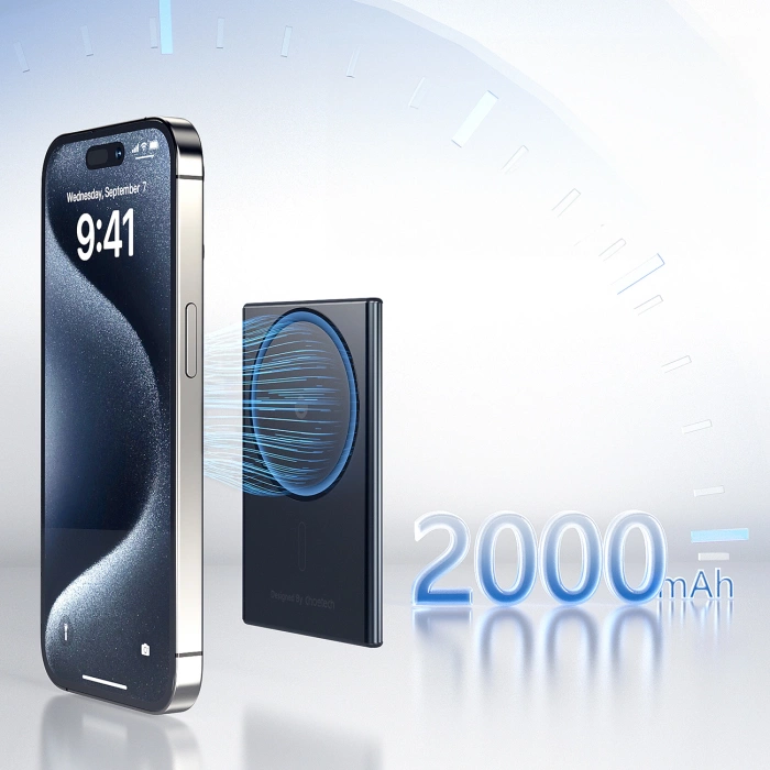 Powerbank Choetech SuperThin B708 ​​2000mAh inductive 5W MagSafe / Qi - black