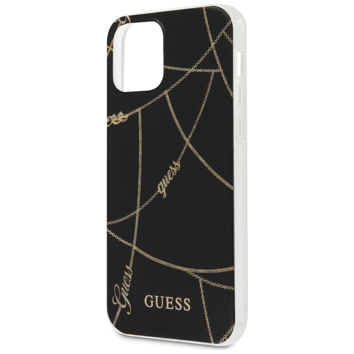 Puzdro GUESS Apple iPhone 12 Mini Gold Chain Collection GUHCP12SPCUCHBK Black Hardcase
