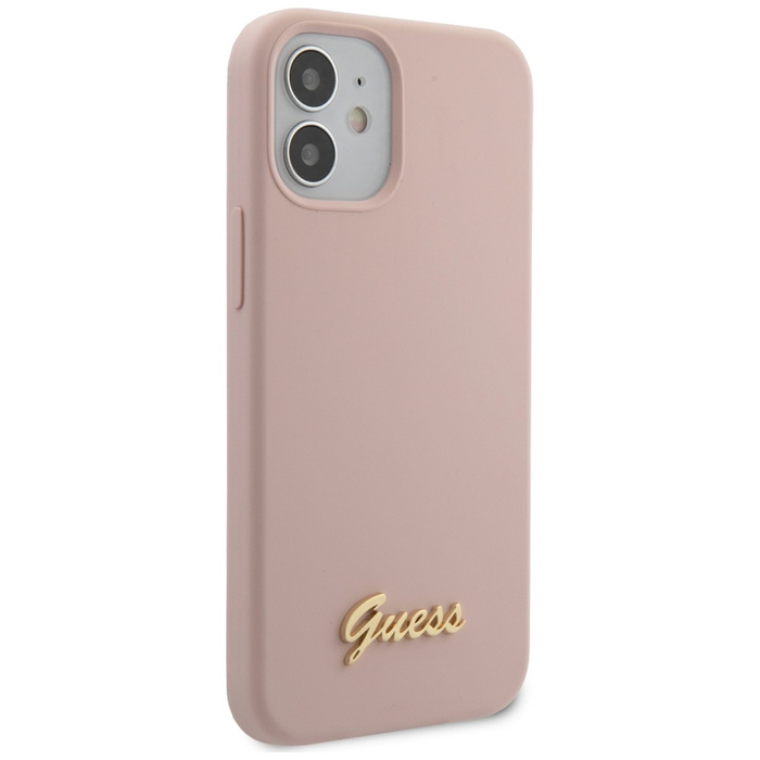 Etui Guess GUHCP12SLSLMGLP iPhone 12 mini 5,4" jasnoróżowy/light pink hardcase Silicone Script Gold Logo