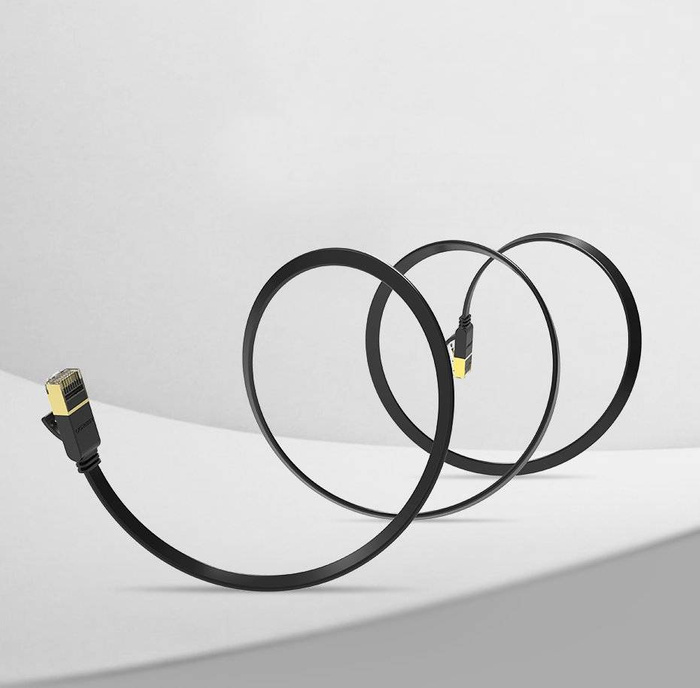 Ugreen lapos Kábel Internet hálózati kábel Ethernet Patchcord RJ45 Cat 7 STP LAN 10 Gbps 3 m fekete (NW106 11262)