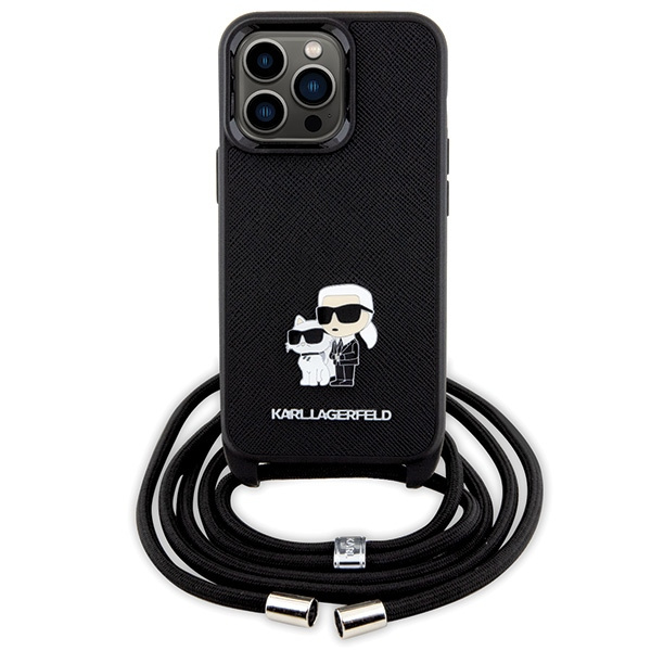 Karl Lagerfeld KLHCP13LSAKCPSK iPhone 13 Pro / 13 6.1" hardcase black/black Crossbody Saffiano Metal Pin Karl &amp; Choupette