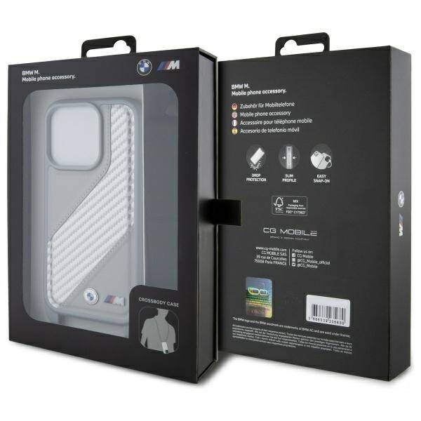 Hülle BMW iPhone 16 Pro Max grau/grau hartcase M Edition Carbon Stripe &amp; Strap