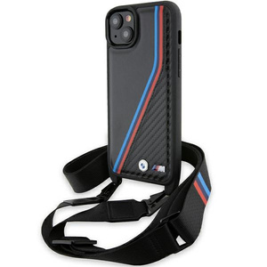 Funda Bmw Bmhcp15m23psvtk IPhone 15 Plus / 14 Plus 6.7" Negro/Negro Durocase M Edition Carbono Tricolor Líneas y Correa Case