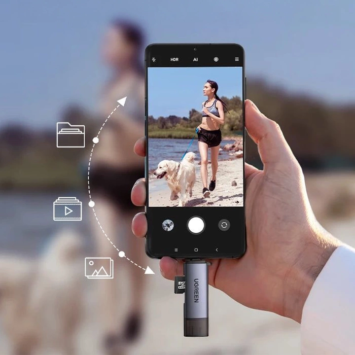 Ugreen CM185 50706 Lesegerät für SD-/Micro-SD-Karten auf USB-A 3.0/USB-C 3.0 – Grau