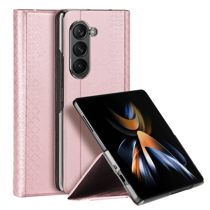 Custodia a Portafoglio Flip in Pelle Dux Ducis Bril Samsung Galaxy Z Fold5 5G - Rosa