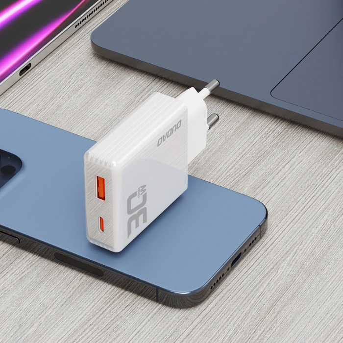 GaN Dudao A30EU 30W USB-A / USB-C Wandladegerät - Weiß