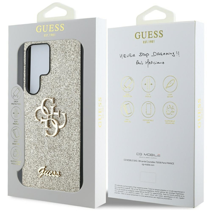 Etui Guess Fixed Glitter Big 4G Metal     Logo do Samsung Galaxy S25 Ultra złoty