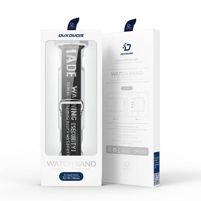 Dux Ducis Strap (Outdoor Version) Strap for Apple Watch Ultra, SE, 8, 7, 6, 5, 4, 3, 2, 1 (49, 45, 44, 42 mm) Nylon Band Black Silver Bracelet