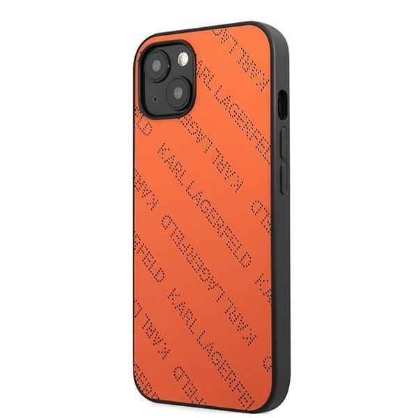 Hülle KARL LAGERFELD Apple iPhone 13 Mini Perforiert Allover Orange Hartcase