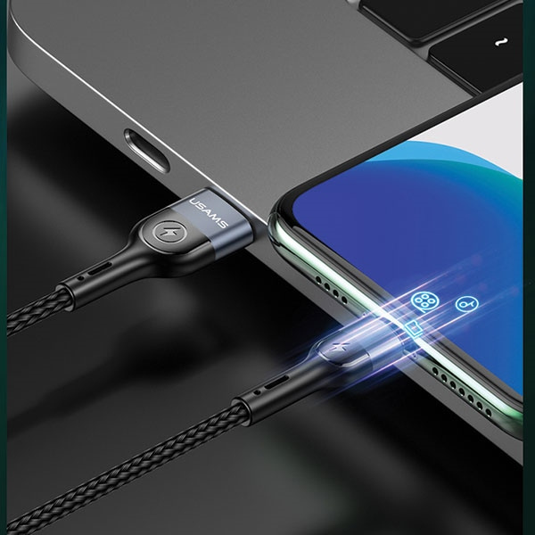 Câble Tresse USAMS Lightning 2A Fast Charging LED 1.2m Noir