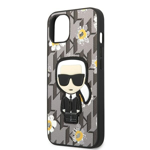 Hülle KARL LAGERFELD Apple iPhone 13 Blume Iconic Karl Grau Case