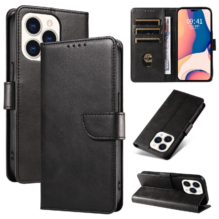 Leather Book Case für iPhone 16 Pro – Schwarz