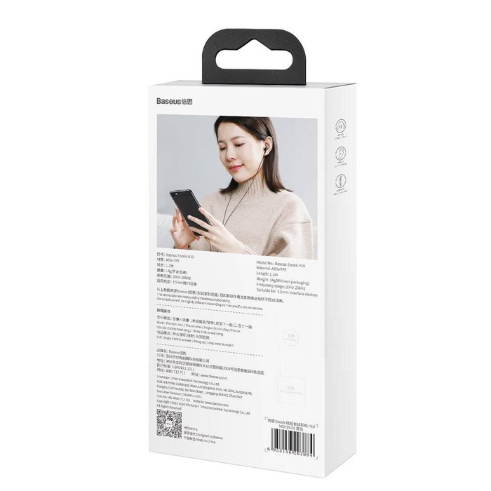 Baseus Encok H19 Écouteurs filaires 3,5 mm Mini Jack avec télécommande et micro bleu (NGH19-01)