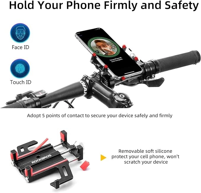 Porta telefono per bicicletta in lega di alluminio Rockbros 699-BK - Nero