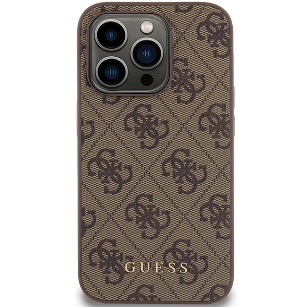Case Guess GUHCP15LG4GFBR iPhone 15 Pro 6.1" brown/brown hard case 4G Metal Gold Logo Case
