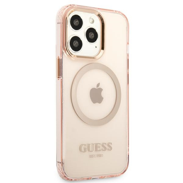 Hülle GUESS Apple iPhone 13 Pro Max Gold Outline Transluzent MagSafe Rosa Hartcase