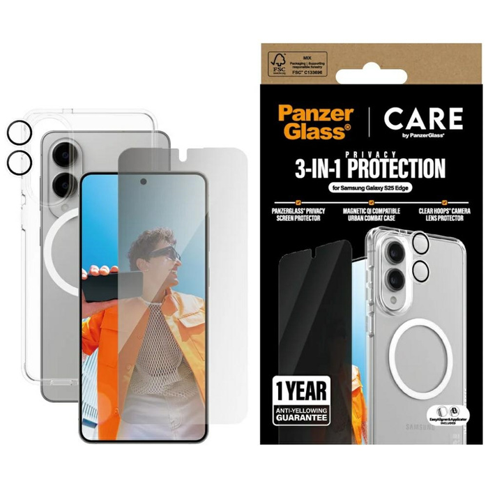 Zestaw ochronny CARE by PanzerGlass      Flagship 3w1 Etui+Szkło Prywatyzujące+Lens do Samsung Galaxy S25 Edge