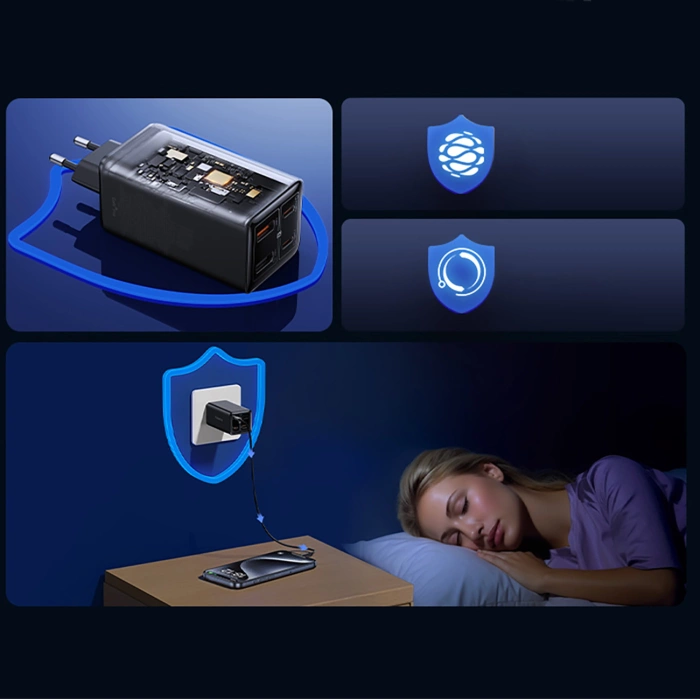 Baseus GaN6 Pro Ladegerät 100W 2 x USB-C 2 x USB-A mit schwarzem USB-C-Kabel 100W 1m - Schwarz