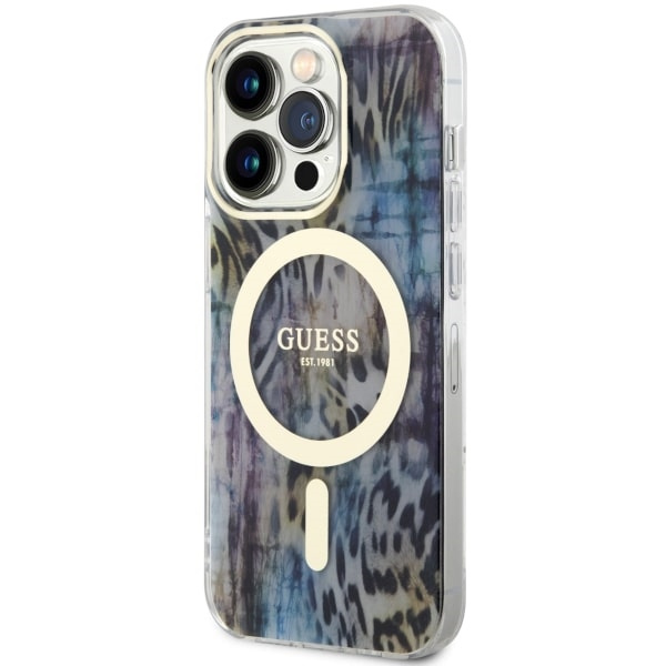 Hülle Guess GUHMP14XHLEOPWB iPhone 14 Pro Max 6,7" blau/blau hartcase Leopard MagSafe Case