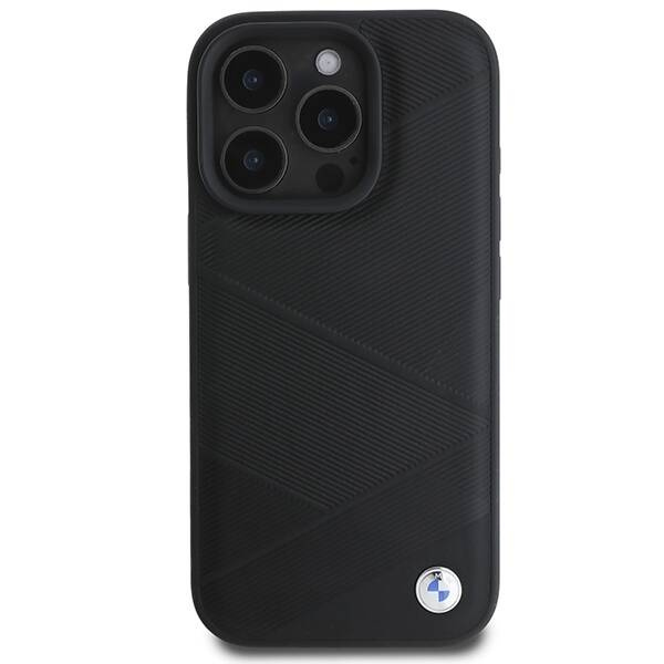 Cover BMW iPhone 16 Pro 6,3" nero/nero durocase Segno in pelle Linee di attraversamento modello