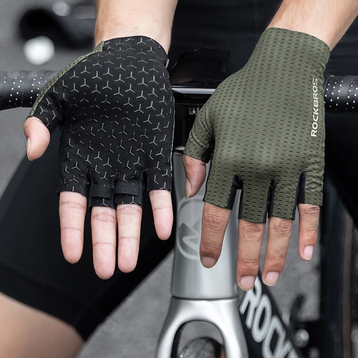 Rockbros Atmungsaktive Kurzfinger-Fahrradhandschuhe, Größe: S - Grau
