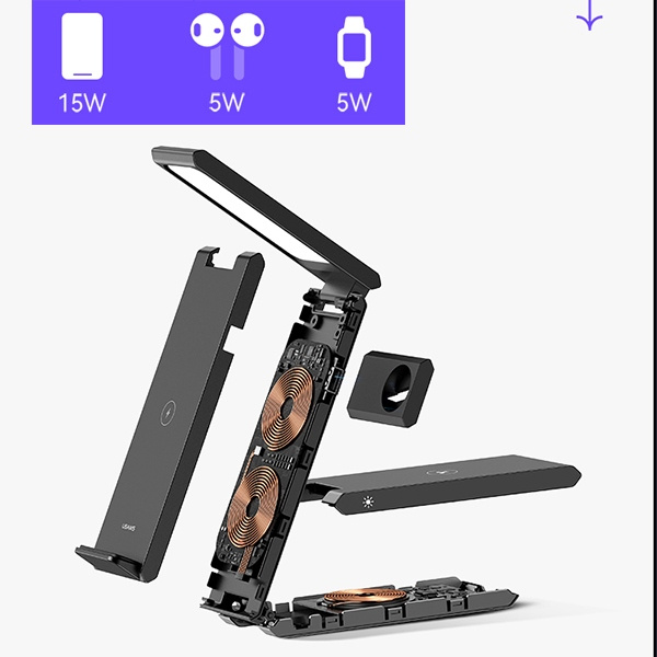 USAMS Indukční nabíjení s lampou 3v1 15W černá/černá CD181WXC01 (US-CD181)