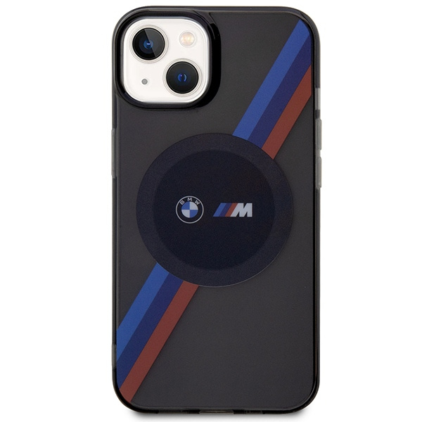 Funda BMW BMHMP14SHDTK iPhone 14 6,1" gris/gris Rayas tricolor MagSafe