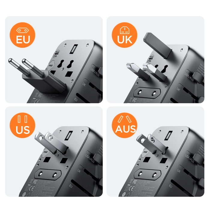 Joyroom JR-TCW01 Reiseadapter universal 17W EU / US / UK / JP / AU / CN - Schwarz