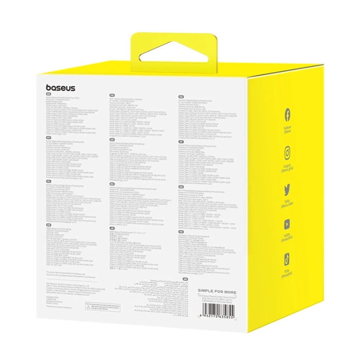 Baseus PowerCombo Tower Charging Station 100W 2 x EU + 2 x USB-A + 2 x USB-C 1.5m - Black