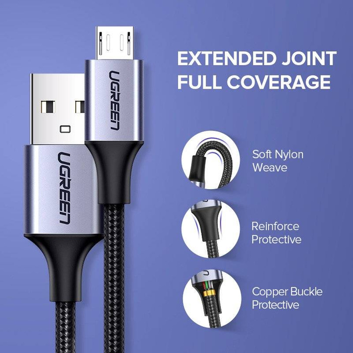 Kabel UGREEN Micro USB QuickCharge 3.0 2.4A Nylonový oplet 2m Bílý
