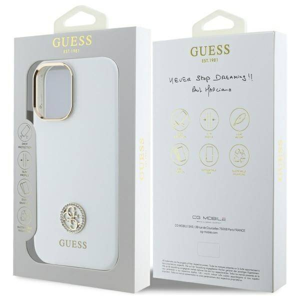 Etui Guess iPhone 16 6.1" biały/white hardcase Silicone Logo Strass 4G
