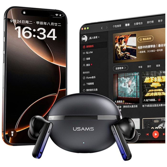 Słuchawki Bluetooth USAMS Echo E02 TWS   ANC+ENC bezprzewodowe czarny