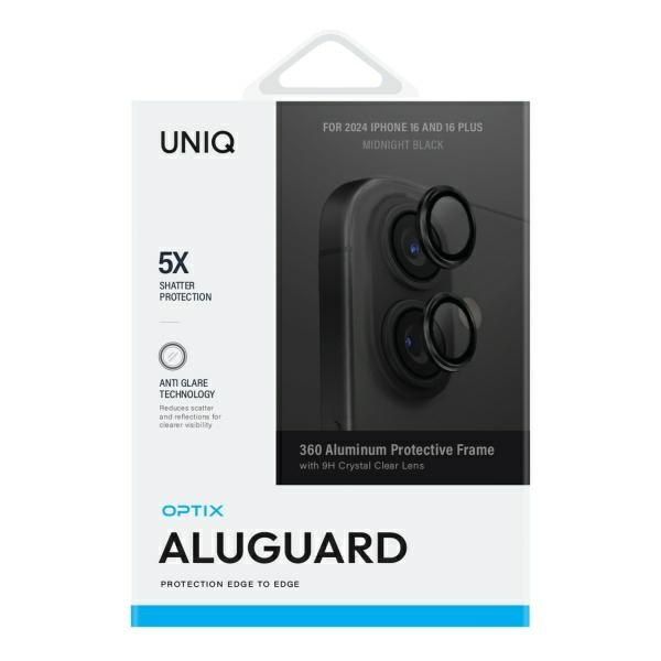 Szkło Hartowane UNIQ Optix Aluminium Camera LensProtector iPhone 16 6.1" / 16 Plus 6.7" midnight black szkło na obiektyw aparatu z aplikatorem