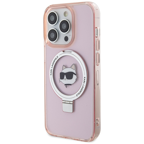 Funda Karl Lagerfeld KLHMP15XHMRSCHP iPhone 15 Pro Max 6,7" rosa/rosa durocase Anillo Soporte Choupette Cabeza MagSafe Case
