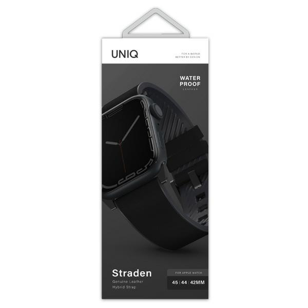 Uniq Straden Apple Watch Series 4/5/6/7 / SE 42/44 / 45mm strap. Leather Hybrid Strap black / black