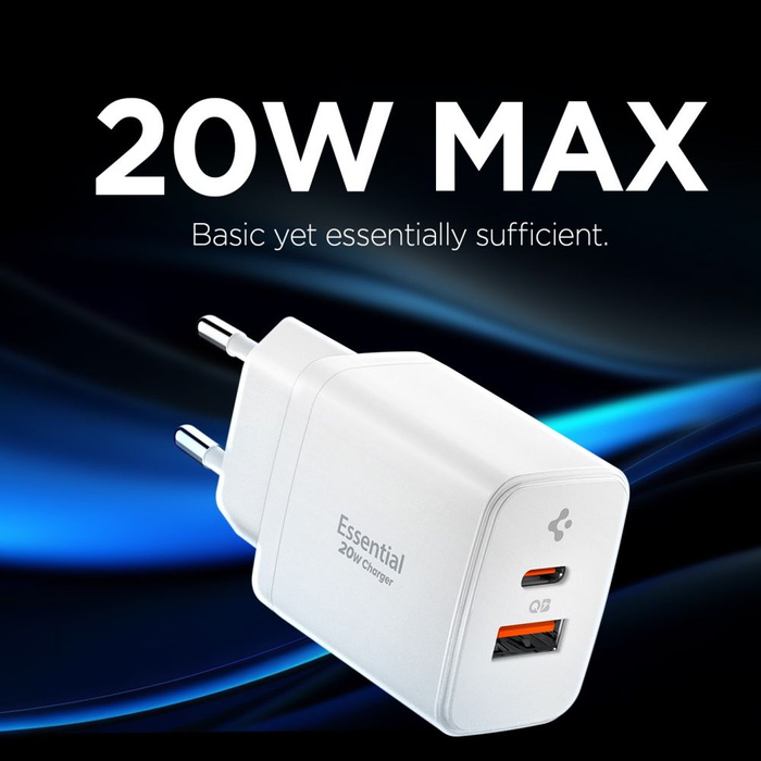 Spigen ESSENTIAL EE202EU 2-PORT NETZWERK-LADEGERÄT 20W WEISS