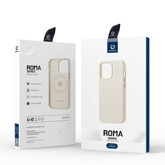 Custodia in pelle Dux Ducis Roma per iPhone 13 Pro Max elegante custodia in vera pelle bianca