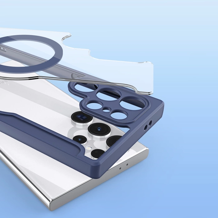 Coque Dux Ducis Skin X Pro pour Samsung S24 Ultra avec anneau magnétique et rabat - bleue