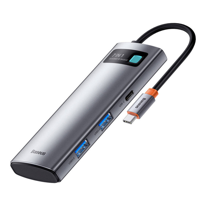 Baseus Metal Gleam Series multifuncional HUB USB 7in1 Tipo C HDMI TF PD lector de tarjetas gris (WKWG020113)