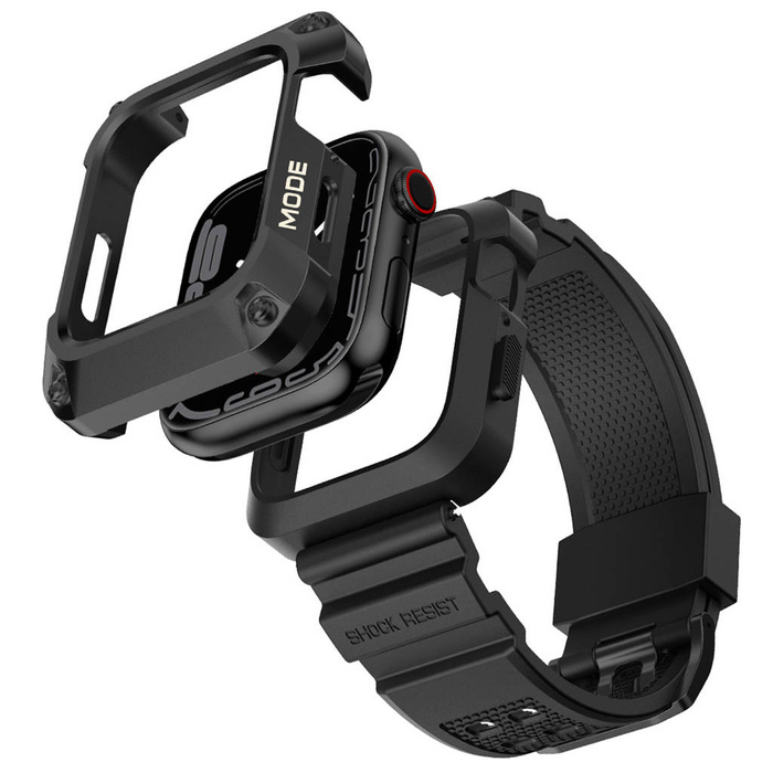 Kingxbar CYF134 Correa 2 en 1 para Apple Watch Ultra, SE, 8, 7, 6, 5, 4, 3, 2, 1 (49, 45, 44, 42 mm) con caja blindada de acero inoxidable incorporada negra