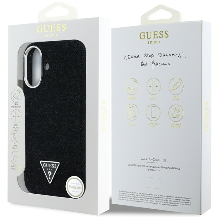 Etui Guess Denim Triangle Logo MagSafe   do iPhone 16 czarny