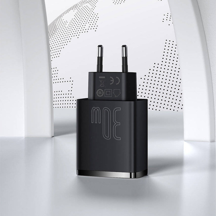 Baseus Compact quick charger USB Type C / 2x USB 30W 3A Power Delivery Quick Charge black (CCXJ-E01)
