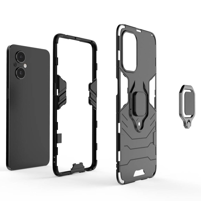 Cover rigida per custodia ibrida Ring Armor + supporto magnetico per OnePlus Nord N20 5G nero
