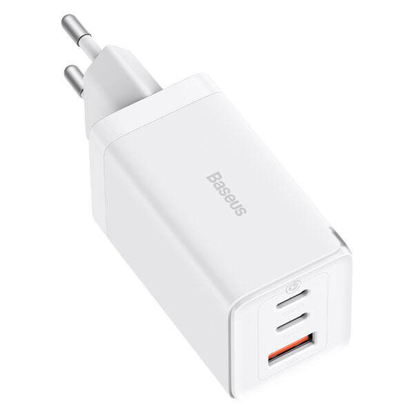 GaN 2xUSB C 1xUSB 65W rychlá nabíječka Baseus GaN5 Pro + USB C - USB C 100W kabel - bílý