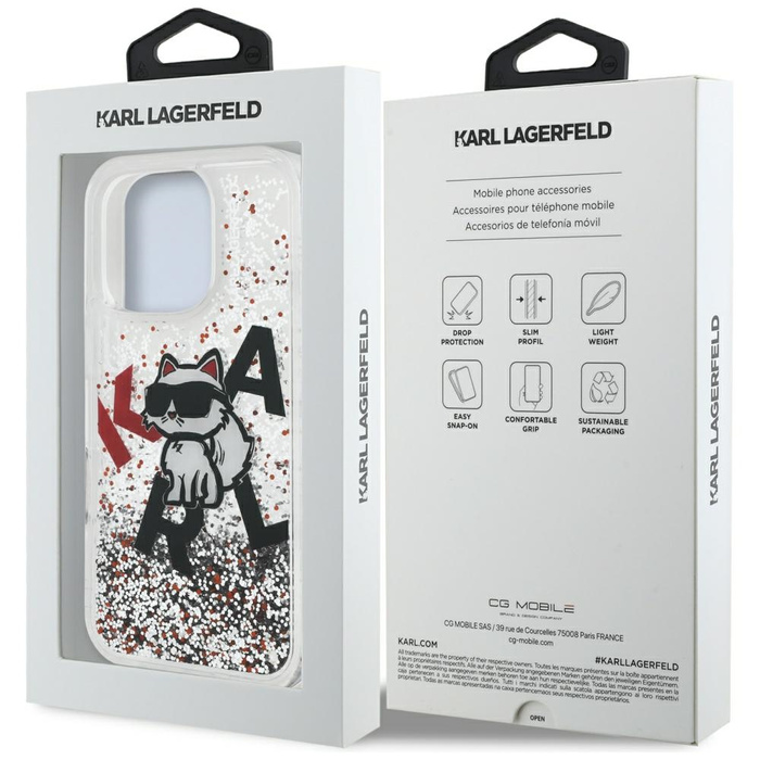 Etui Karl Lagerfeld Liquid Glitter       Choupette Logo do iPhone 16 Pro przezroczysty
