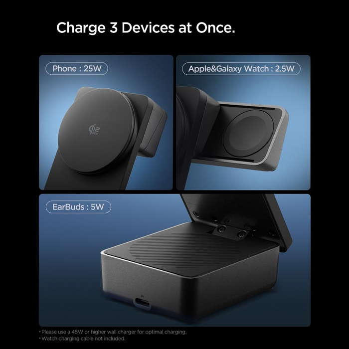 Spigen EF323MQ ESSENTIAL 3IN1 MagNETIC MagSafe CHARGEUR SANS FIL 25W Qi2.2 NOIR