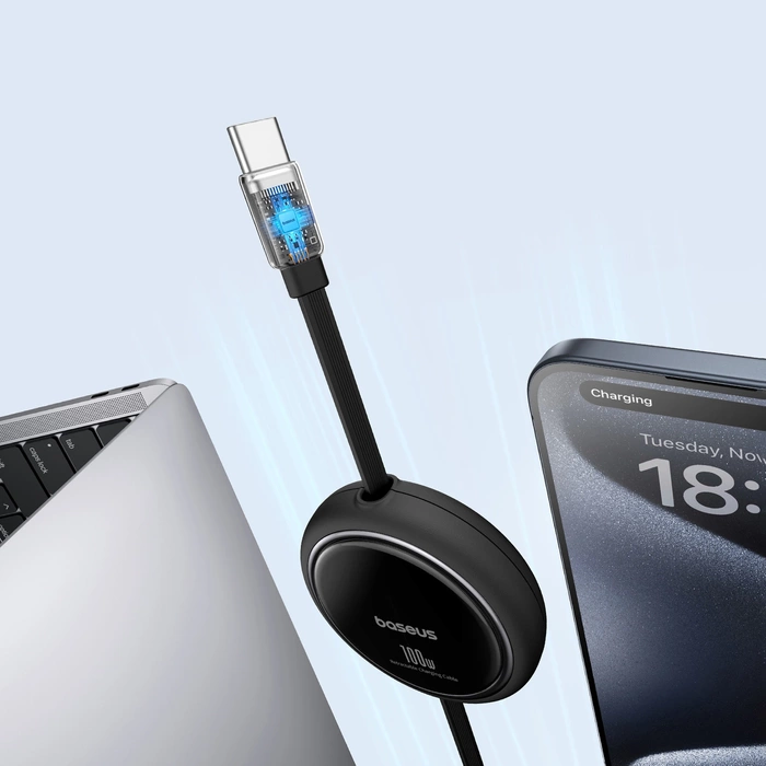 Baseus Free2Draw Mini USB-C - USB-C 100W 1m navíjecí kabel - černý