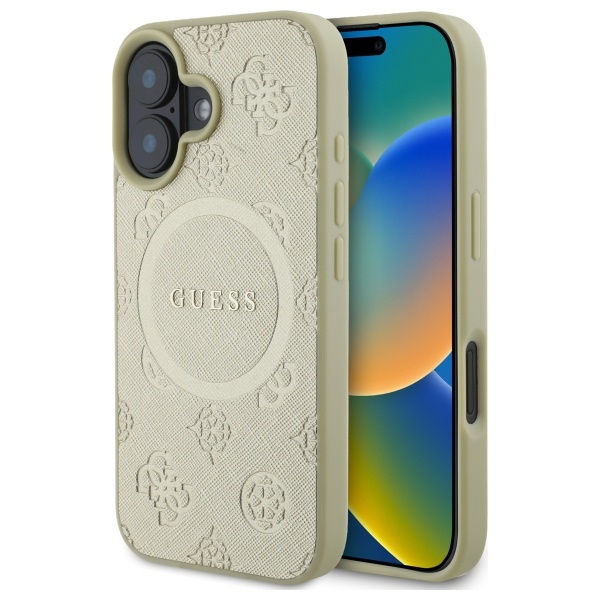 Etui Guess iPhone 16 6,1" złoty/gold HC MagSafe Safiano Peony Classic Logo