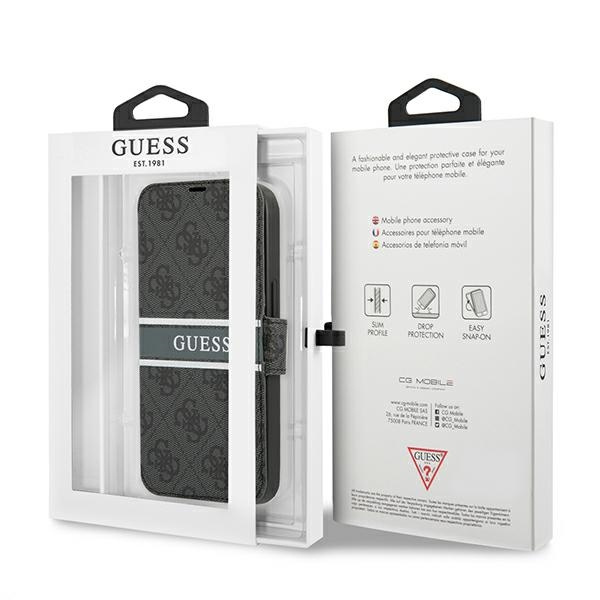 Hülle GUESS Apple iPhone 13 Mini Book 4G Stripe Grau Case